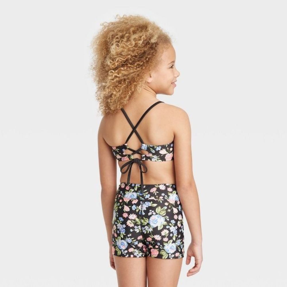 Girls' Swim Floral Bike Shorts with Adjustable Back Top Set NWT 4/5 - Picture 2 of 4